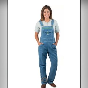 Liberty Blue Denim Overalls with Green Accents
